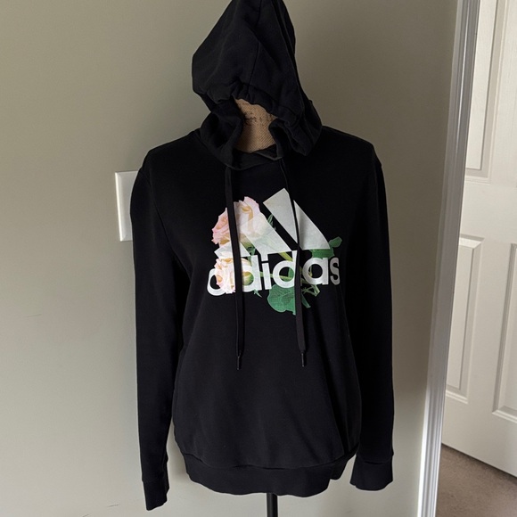 Adidas Black Hoodie with Floral Design - Picture 2 of 7